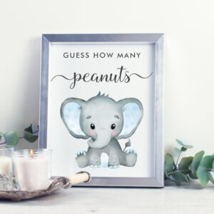 Guess How Many Peanuts Elephant Baby Boy Shower Poster