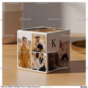 Minimal Modern Multiple Photo Collage Monogram Cube