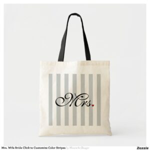 Mrs. Wife Bride Click to Customize Color Stripes Tote Bag
