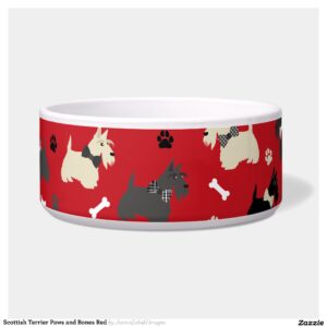 Scottish Terrier Paws and Bones Red Bowl