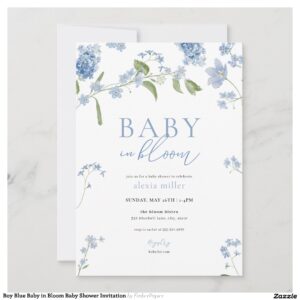 Boy Blue Baby in Bloom Baby Shower Invitation