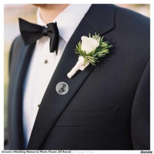 Groom's Wedding Memorial Photo Planet Jill Round Lapel Pin