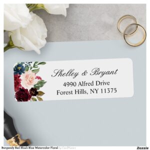 Burgundy Red Blush Blue Watercolor Floral Label