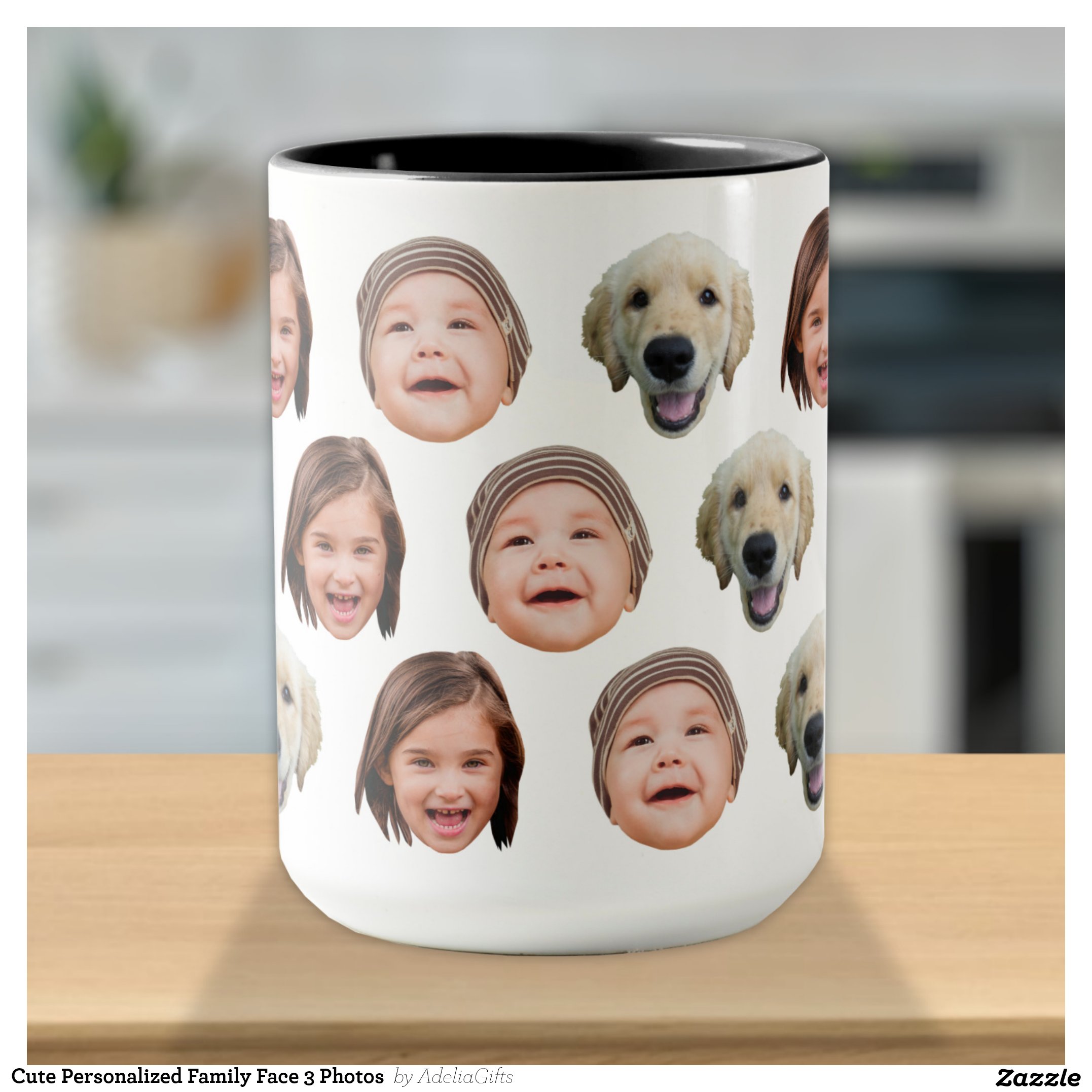 Cute Personalized Family Face 3 Photos Mug