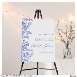 Vintage Blue Floral Bridal Shower Welcome Sign