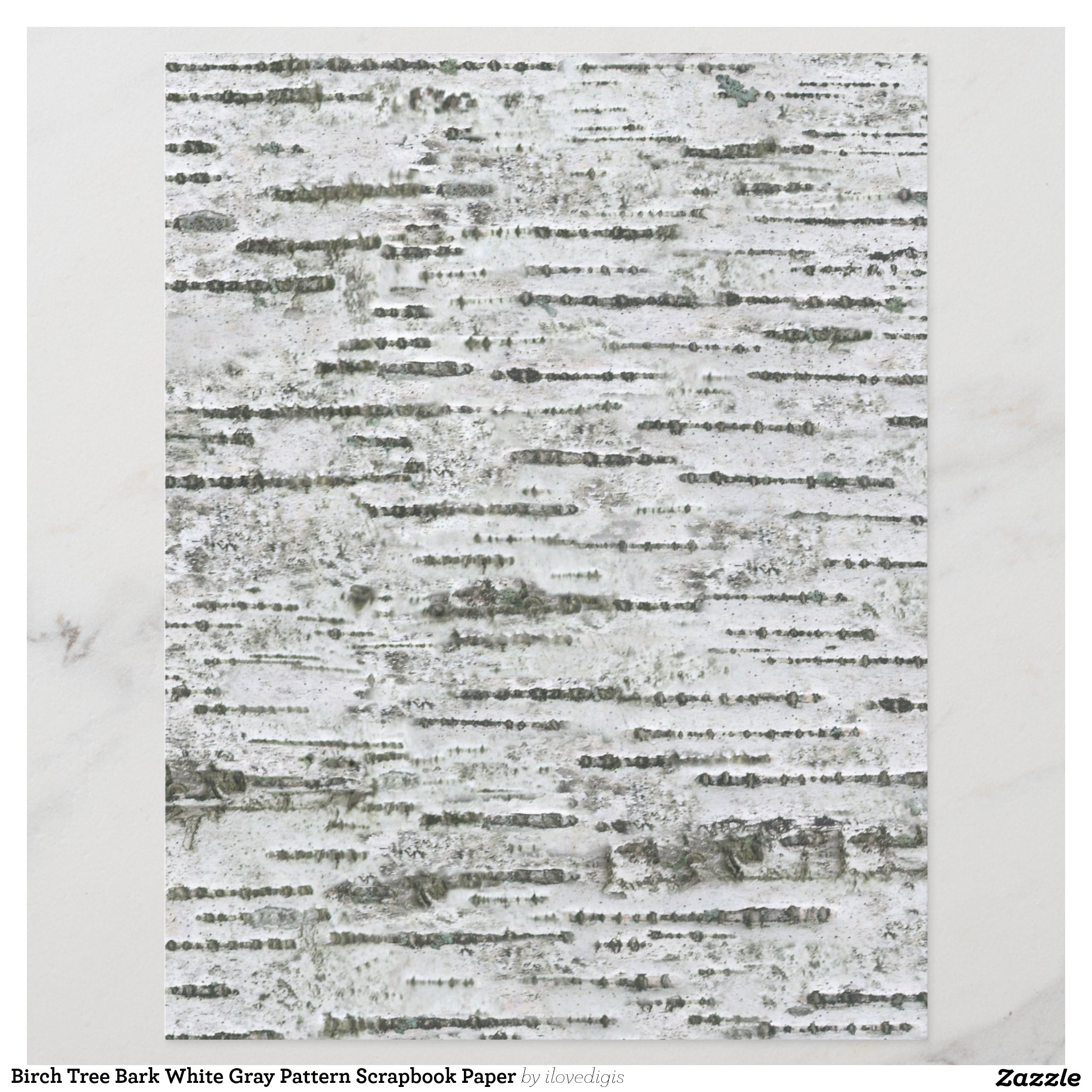 Birch Tree Bark White Gray Pattern Scrapbook Paper