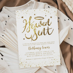Heaven Sent Gold Gender Neutral Baby Shower Invitation