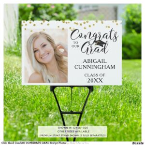 Chic Gold Confetti CONGRATS GRAD Script Photo Sign