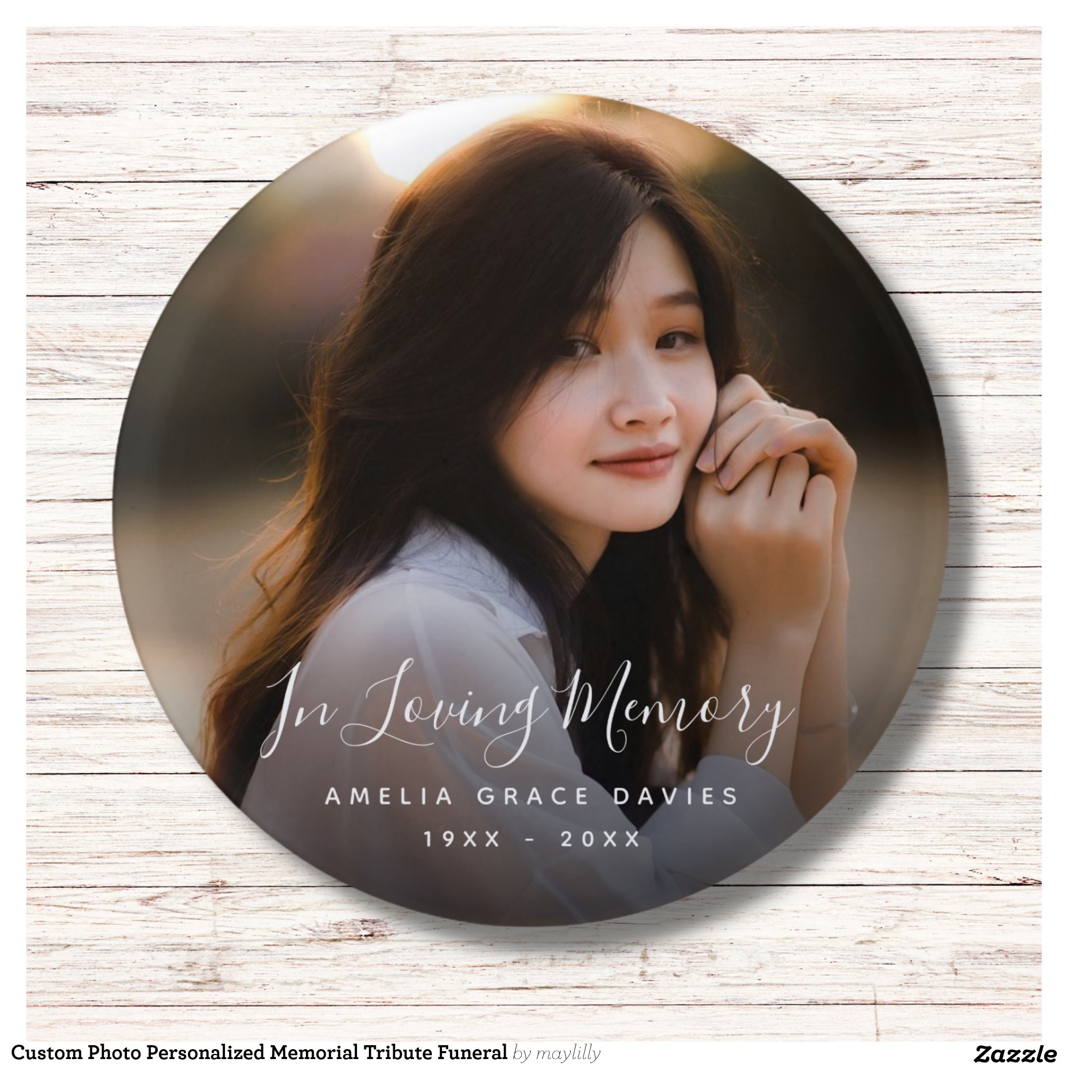 Custom Photo Personalized Memorial Tribute Funeral Button