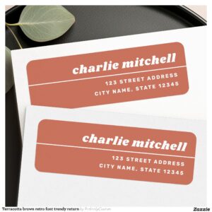 Terracotta brown retro font trendy return label