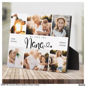 NANA We Love you Hearts Modern 6 Photo Collage Plaque