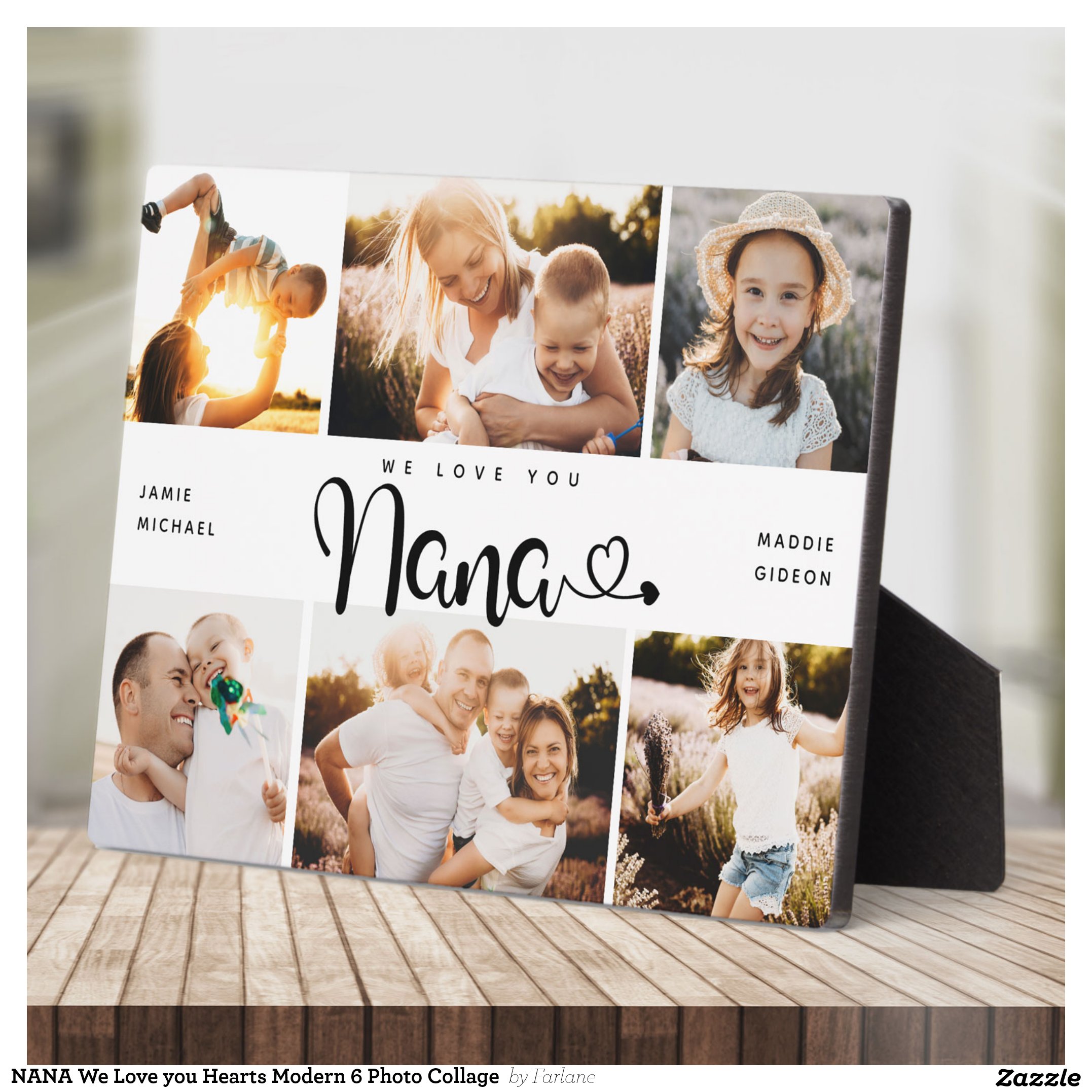 NANA We Love you Hearts Modern 6 Photo Collage Plaque