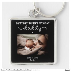Custom First Father's Day Cute Minimalist Photo Keychain