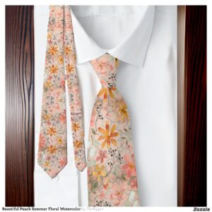 Beautiful Peach Summer Floral Watercolor Neck Tie