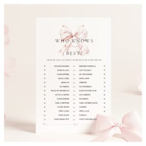 Pink Bow Baby Shower Activity Games