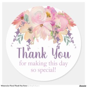 Watercolor Floral Thank You Favor Classic Round Sticker