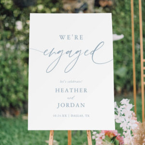 Dusty Blue Elegant Engagement Party Engaged Sign