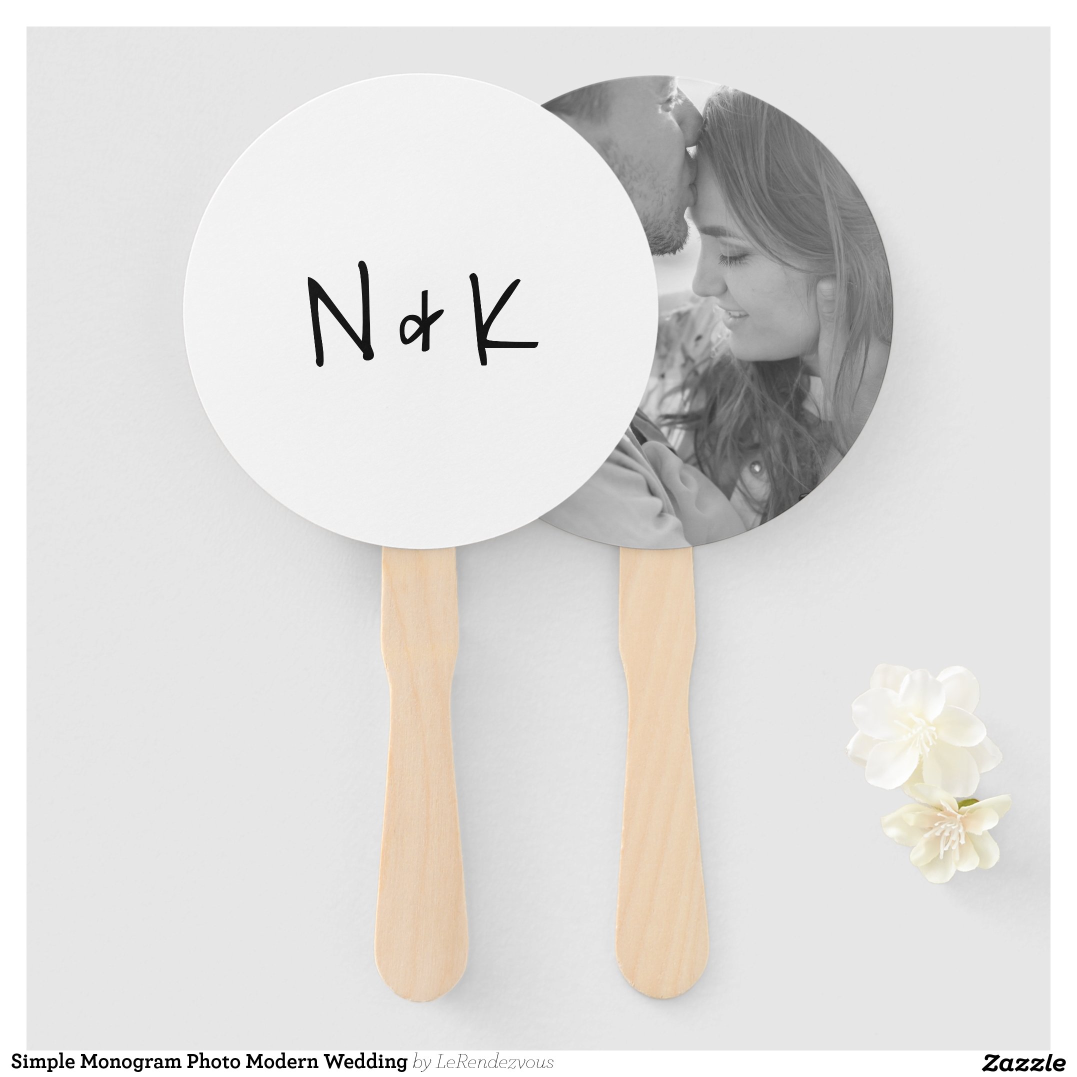 Simple Monogram Photo Modern Wedding Hand Fan