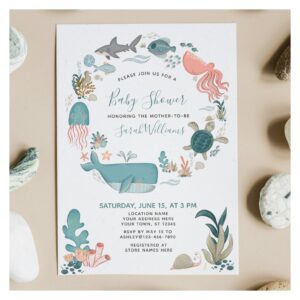 Under the Sea Ocean Animals Baby Shower Script Invitation