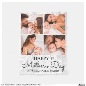 Cute Modern Photo Collage Happy First Mothers Day Fleece Blanket