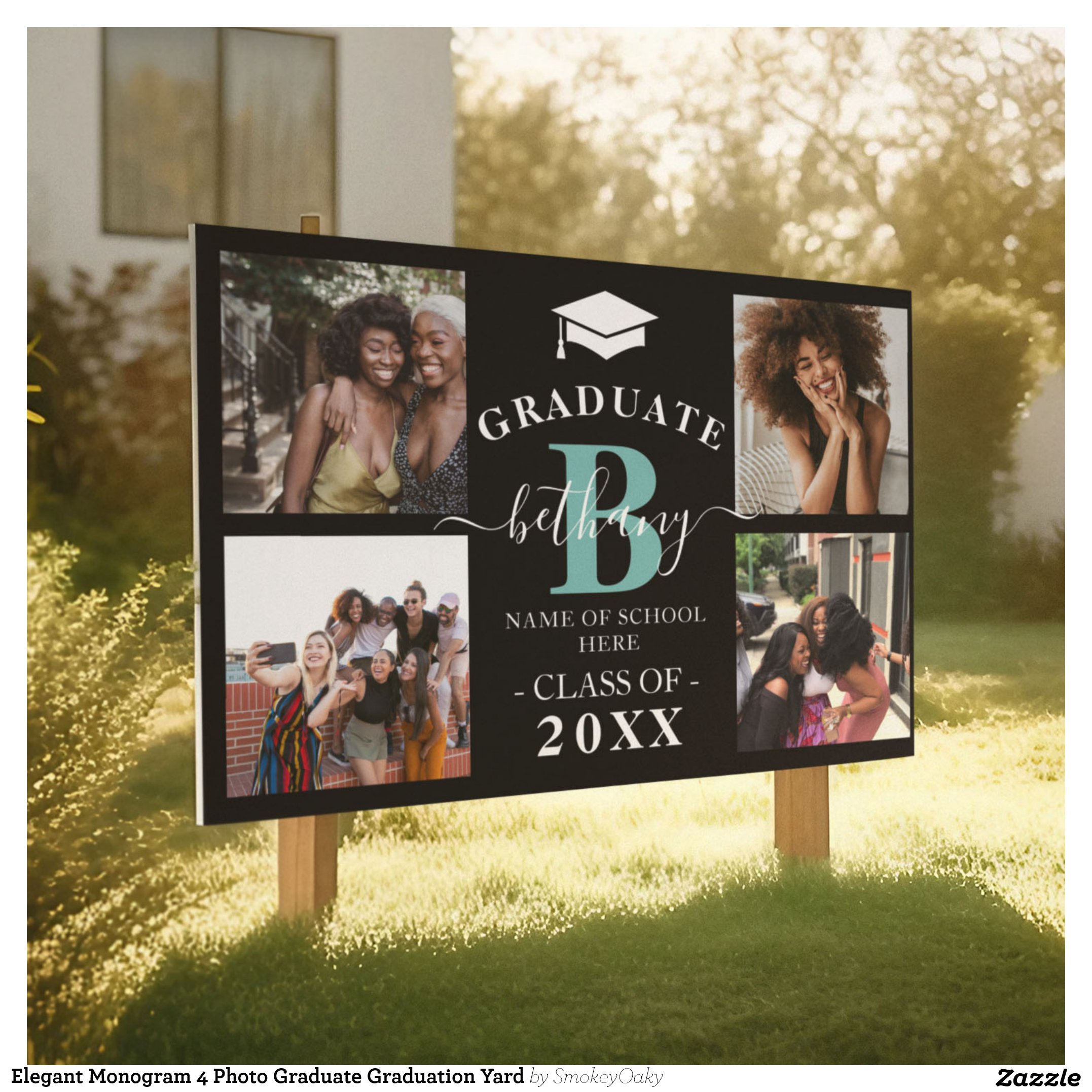 Elegant Monogram 4 Photo Graduate Graduation Yard Sign