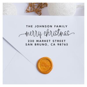 Modern Lettering Merry Christmas & Family Address Self-inking Stamp