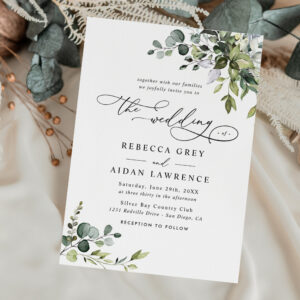 Elegant Rustic Eucalyptus Leaves Greenery Wedding Invitation