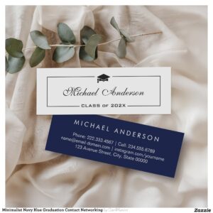 Minimalist Navy Blue Graduation Contact Networking Calling Card