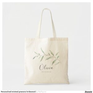 Personalized minimal greenery bridesmaid tote bag