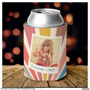 Fun Retro Custom 2 Photo Birthday Vintage Can Cooler