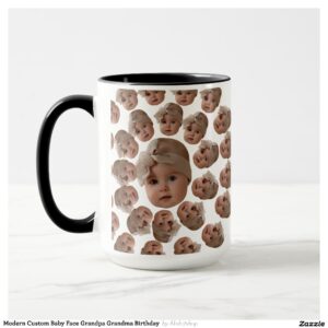 Modern Custom Baby Face Grandpa Grandma Birthday Mug