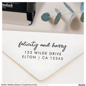 Modern Wedding Address Couple Name Script Self-inking Stamp