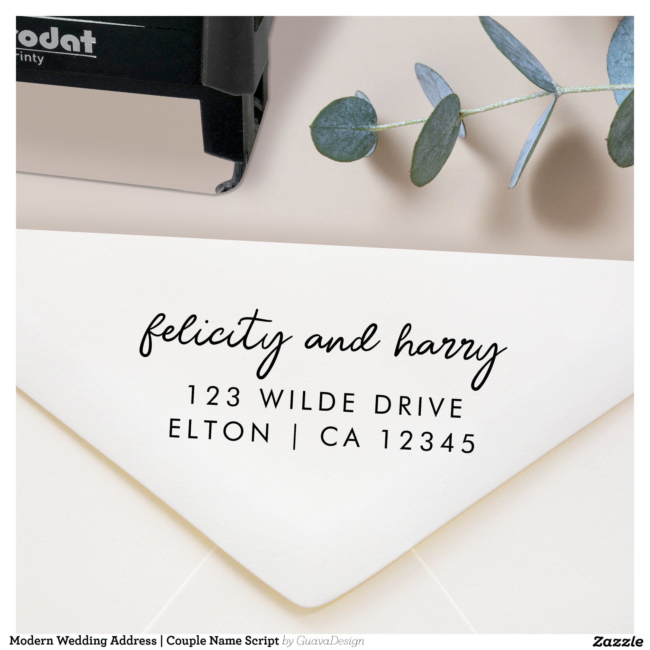 Modern Wedding Address Couple Name Script Self-inking Stamp