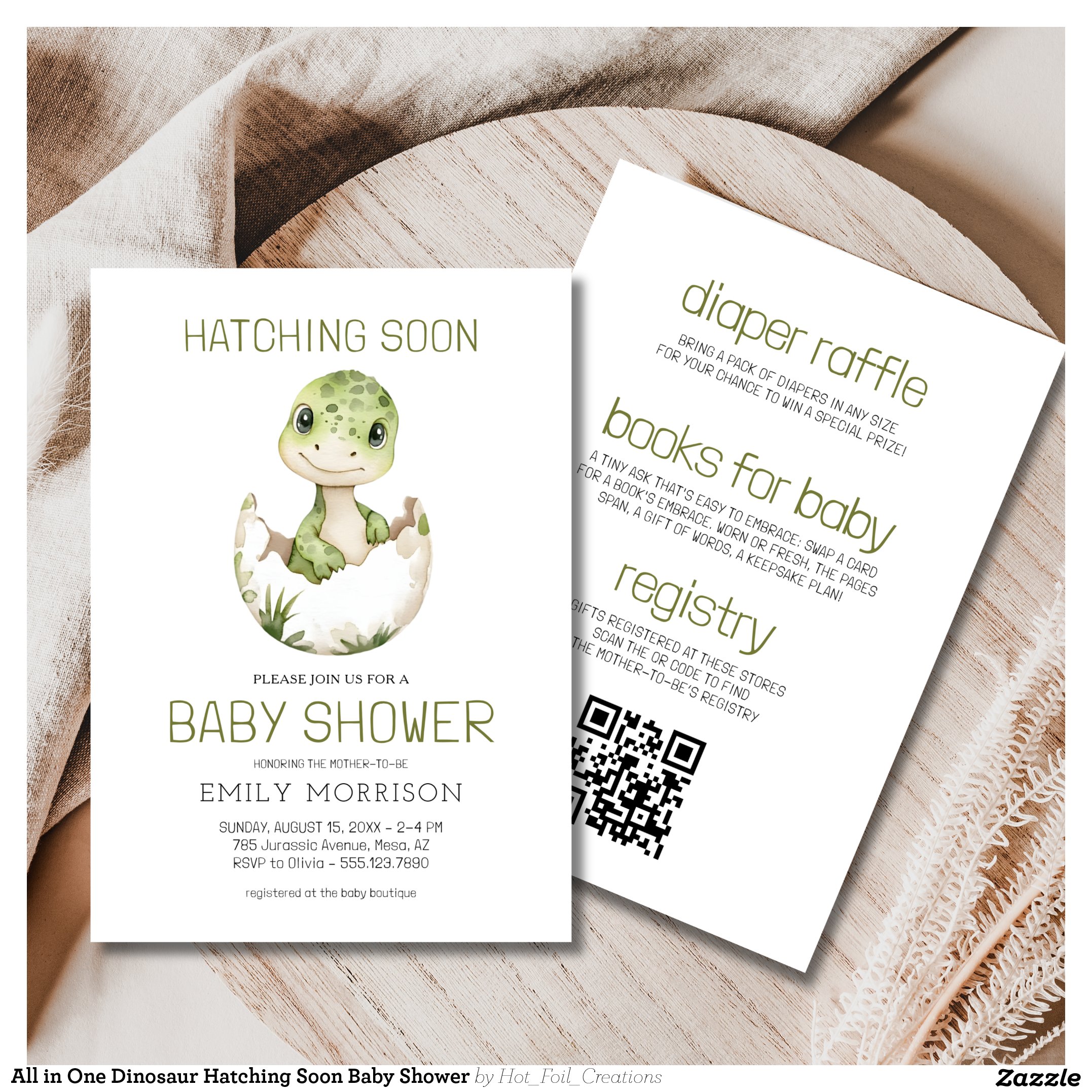 All in One Dinosaur Hatching Soon Baby Shower Invitation