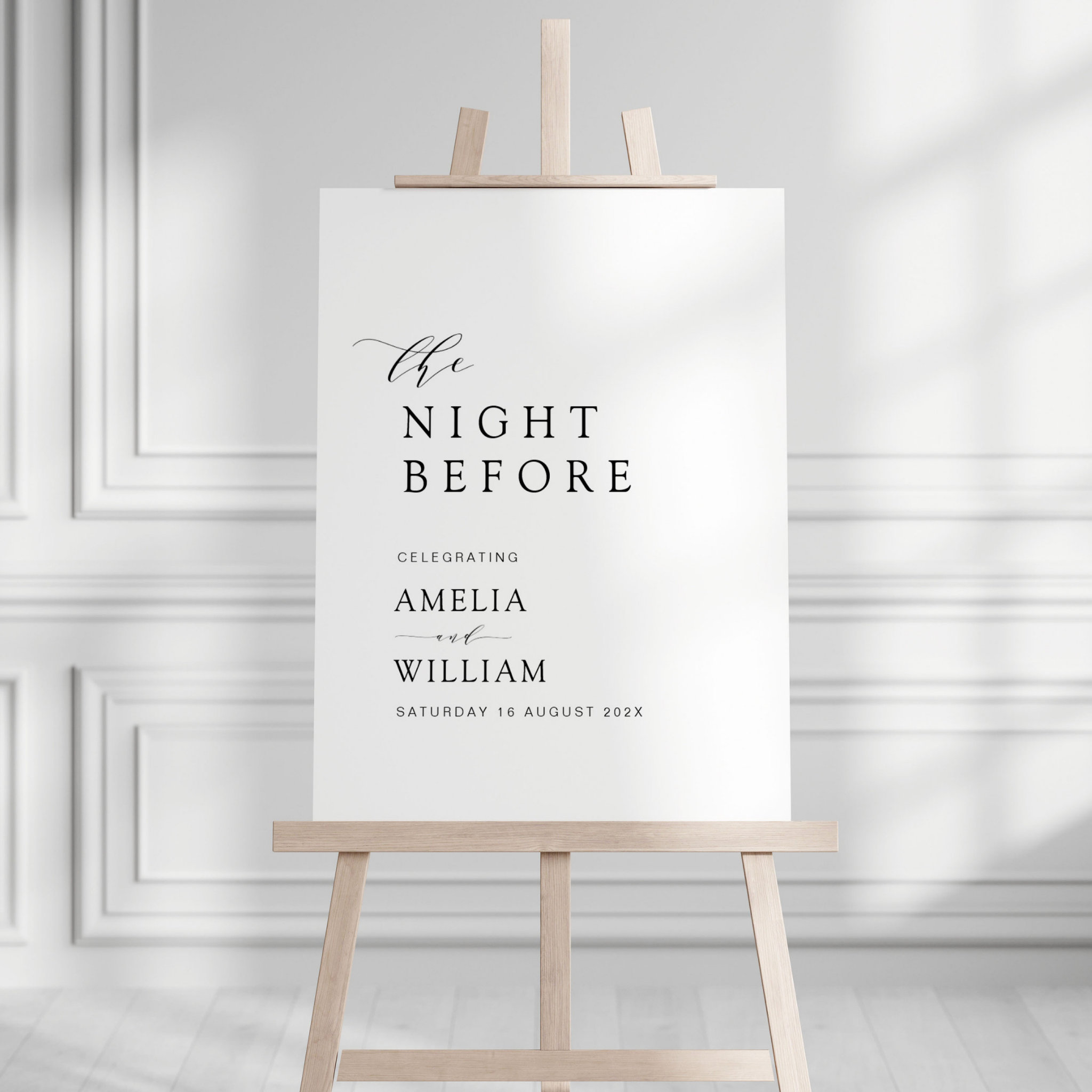 Night before simple black script wedding sign