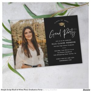 Simple Script Black & White Photo Graduation Party Invitation