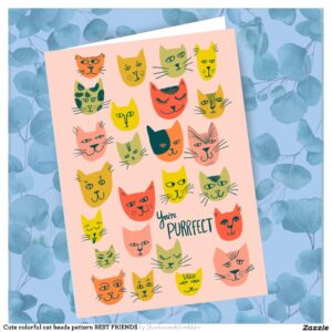 Cute colorful cat heads pattern BEST FRIENDS Card