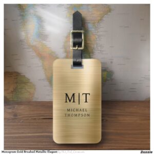 Monogram Gold Brushed Metallic Elegant Luggage Tag