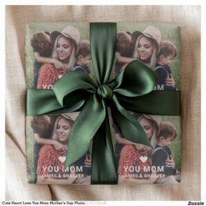 Cute Heart Love You Mom Mother's Day Photo Wrapping Paper
