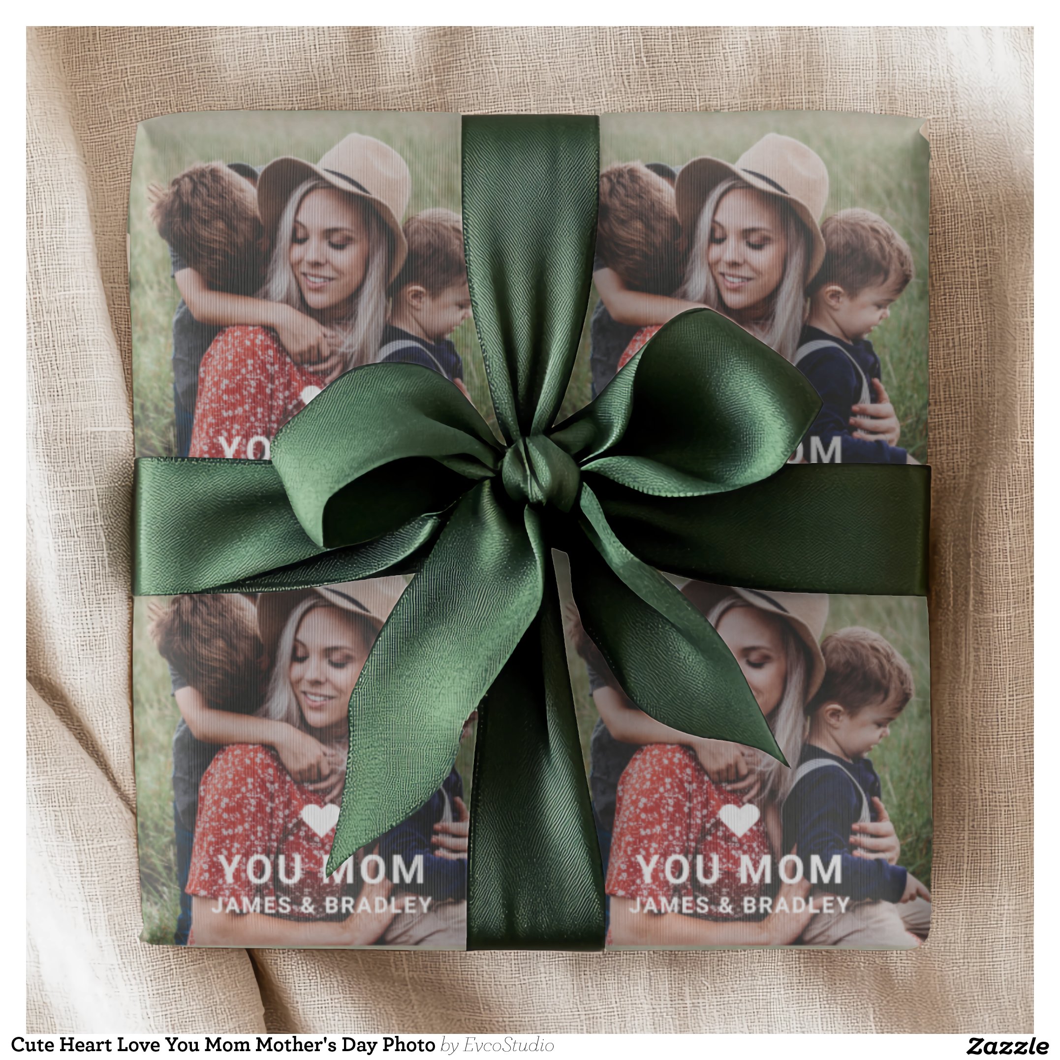 Cute Heart Love You Mom Mother's Day Photo Wrapping Paper