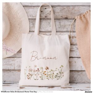 Wildflower Boho Bridesmaid Name Tote Bag