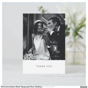 Minimalist Modern Black Typography Photo Wedding Thank You Card