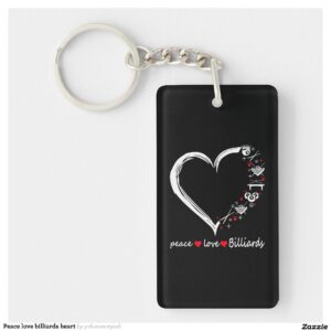 Peace love billiards heart keychain