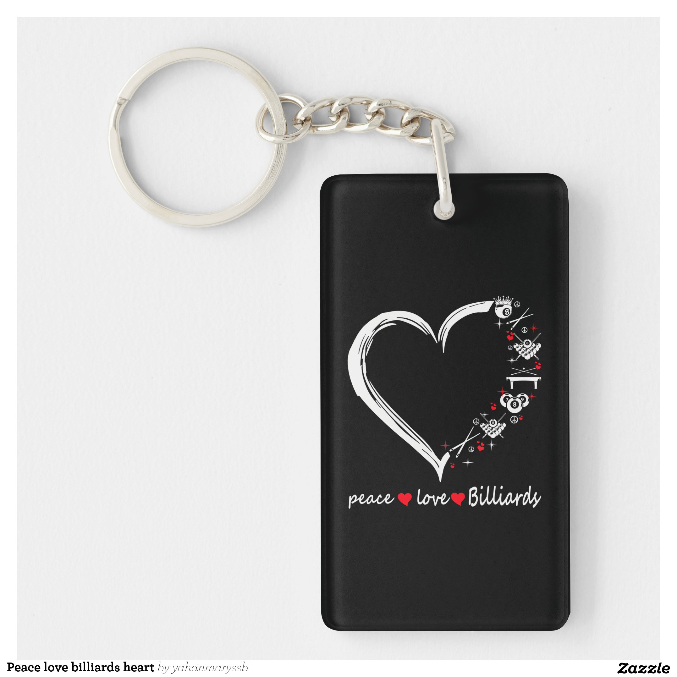 Peace love billiards heart keychain