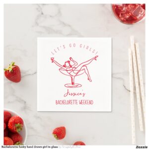 Bachelorette funky hand drawn girl in glass napkins