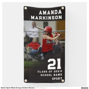 Senior Sport Black Grunge Outdoor Banner