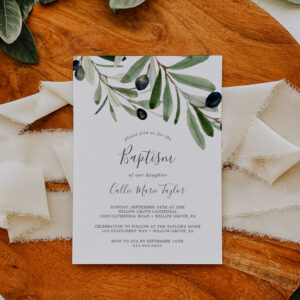Modern Olive Branch Baptism Invitation