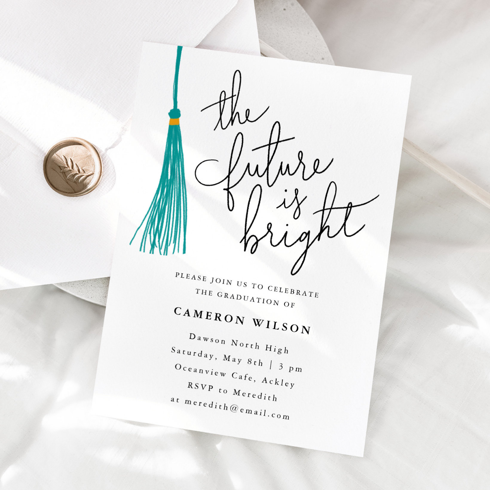 The Future Is Bright Green Tassel Graduation Party Invitation