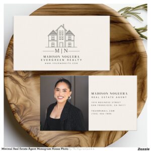 Minimal Real Estate Agent Monogram House Photo Business Card