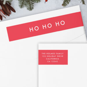 Ho Ho Ho Minimalist Red Christmas Return Address Wrap Around Label